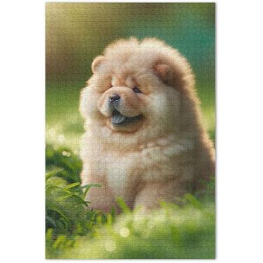 Imagem de Quebra-cabeça de cachorro Puppy Chow Chow para adultos 1000 peças cenário arte floral família divertido quebra-cabeças presentes de festa elefante branco, 75 x 40 centímetros