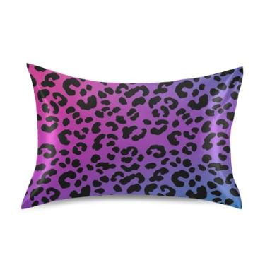 Imagem de Fronhas de cetim legais impressão arte refrescante padrão Queen King fronha fronha macia tamanho queen 76.2 cm x 50.8 cm preto leopardo manchas roxo azul