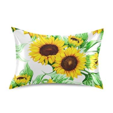 Imagem de Fronhas de almofada fofas vibrantes girassóis verdes cetim padrão king queen capas refrescantes decoração de casa roupa de cama queen size 76.2 cm x 50.8 cm