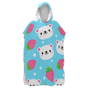 Imagem de TSENQUE Poncho de surfe trocador de roupão para banho de praia Adul toalhas com capuz vestíveis ursos fofos morangos azul unissex poncho adulto com capuz