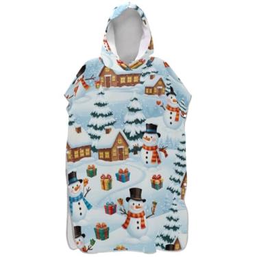 Imagem de Joisal Bonitos bonecos de neve poncho de surfe branco para mudança de roupão adulto secagem rápida homens mulheres poncho com capuz praia moletom toalha natação