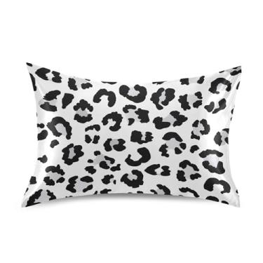 Imagem de Fronhas refrescantes lindas manchas de leopardo preto branco cetim bonito impressão king queen almofadas padrão fronhas decoração de cama capa de travesseiro tamanho king 101,6 cm x 50,8 cm