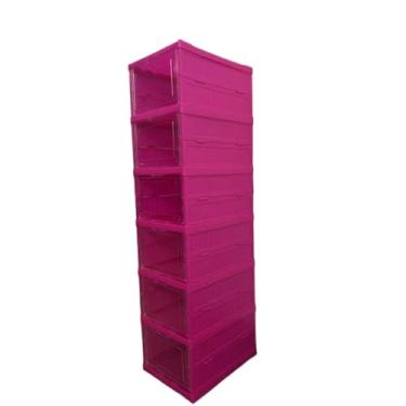 Imagem de Caixa Organizadora de Sapato Caixa De Sapato Dobrável Armazenamento Transparentes Sapateira Empilhável Prova De Poeira 25,5 x 34,5 x 52,5cm (3 andares)(6 andares ROSA)