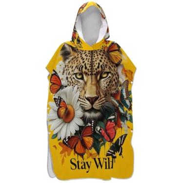 Imagem de Joisal Poncho de surfe plus size para adultos trocador de roupas de banho de praia com capuz artísticas borboletas leopardo unissex poncho adulto com capuz