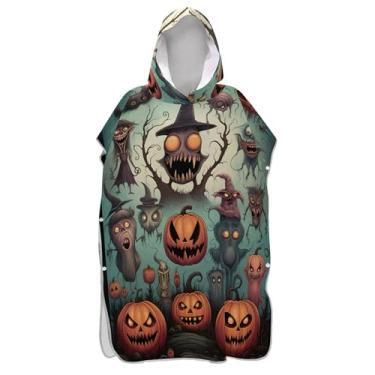 Imagem de TSENQUE Poncho de surfe plus size trocador de roupão adultos praia banho com capuz toalhas de Halloween abóbora vintage homens mulheres poncho com capuz