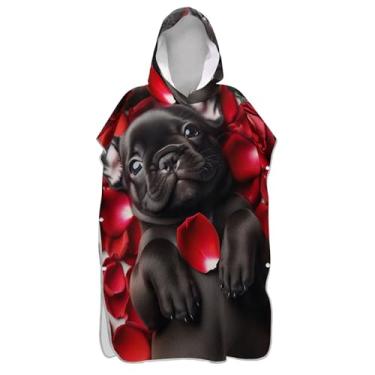 Imagem de TSENQUE Black Love Pup Dog Surf Poncho Adultos Trocando Roupão Praia Banho Com Capuz Toalhas Vestíveis Unissex Adulto Poncho com Capuz