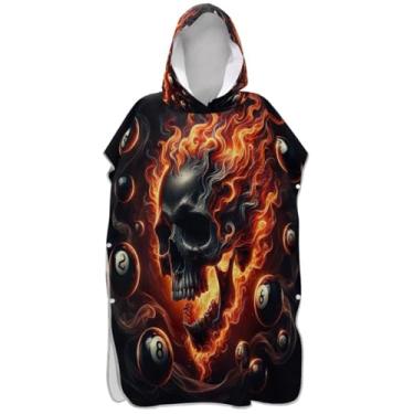 Imagem de Joisal Poncho de surfe para adultos trocador com capuz toalha de praia estampada vestível caveira preta chama poncho masculino legal com capuz