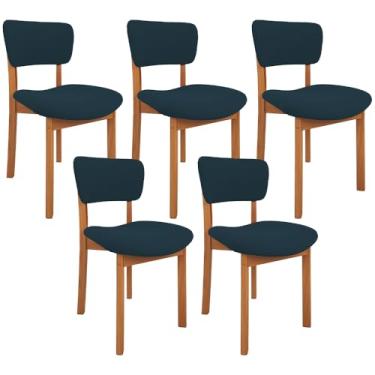 Imagem de Kit 05 Cadeiras Para Sala de Jantar Cozinha Living Estofada Dara L02 Suede Azul Marinho - Lyam Decor