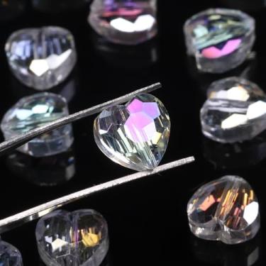 Imagem de NITOPUPU 70 peças 8 mm AB contas de coração facetadas brancas para fazer joias, contas de vidro de cristal para pulseiras, colar, artesanato, kit de pulseira da amizade, presentes de amor