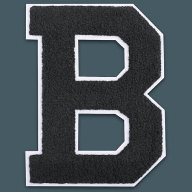 Imagem de QianSiLi Remendos de letras universitárias de chenille preto de 15 cm, letras grandes para jaquetas Letterman, moletons com capuz, mochilas, coletes, roupas, adesivos individuais da letra B