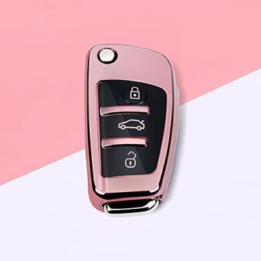 Imagem de CSHU Porta-chaves macio TPU masculino feminino capa de chave do carro capa chaveiro anel chave bolsa, adequado para Audi C6 A7 A8 R8 A1 A3 A4 A5 Q7 A6 C5, rosa