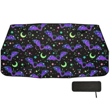 Imagem de Guarda-sol roxo morcego estrela lua guarda-sol para para-brisa de carro cobertura completa para para-brisas de carro SUV 147.3 cm x 75.4 cm
