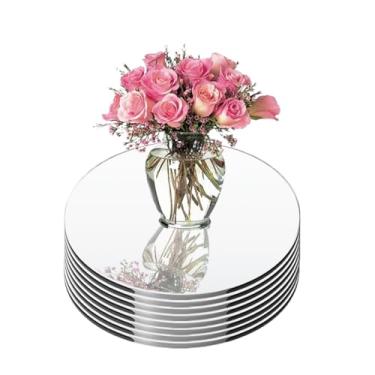 Imagem de Pacote com 7 peças centrais redondas espelhadas para decorações de mesas, centro de mesa de acrílico de 2 mm, 20,32 cm, bandeja de espelho, bandeja de vela, placa de centro de mesa para decoração de