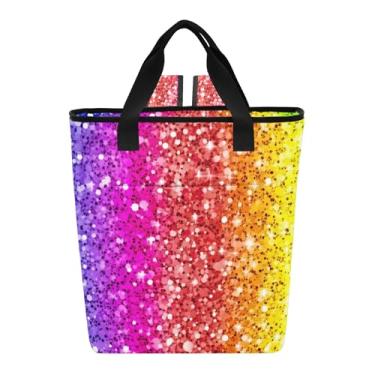Imagem de Bolsa térmica com cores gradientes de glitter arco-íris, 36 latas, à prova d'água, mochila térmica para mulheres e viagens