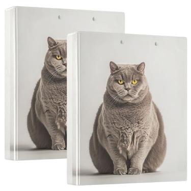 Imagem de Fichários personalizados com estampa de gato de pelo curto britânico obeso, 3 anéis, comporta 200 folhas, 3 pastas de anéis, fichário de escritório com anel redondo, 31,5 x 27 x 6 cm, pacote com 2