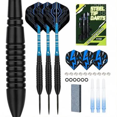 Imagem de WayArrival Conjunto profissional de dardos de ponta de aço níquel-ferro de 22 g - dardos de 22 gramas com apontador, 3 dardos, 6 voos, 6 cilindros e 6 eixos