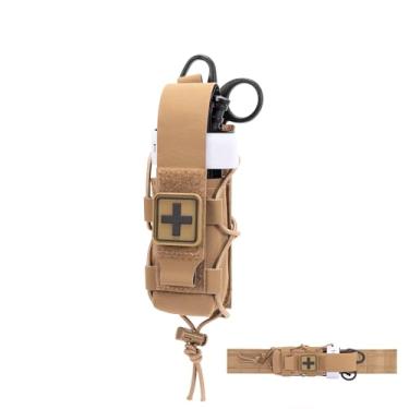 Imagem de CLTAC Suporte de torniquete tático e suporte de tesoura vertical e horizontal para cinto e colete, bolsa Molle TQ com corte a laser ajustável/bolsa utilitária para lanterna EDC com patch cruzado e