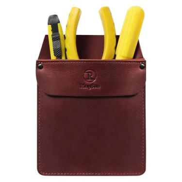 Imagem de RingSun Protetor de bolso de couro genuíno para homens, bolsa de ferramentas de bolso durável, camisas jeans, protetor de bolso para canetas, vermelho