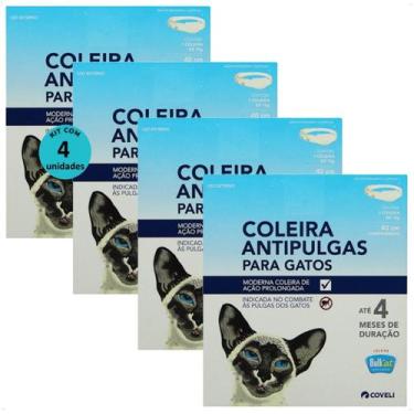 Imagem de Coleira antipulgas bullcat para gatos 40cm e 15g coveli kit com 4