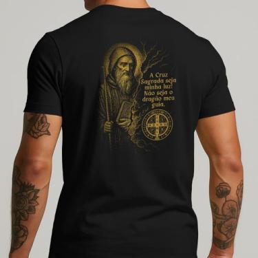 Imagem de Camiseta Masculina Medalha São Bento Católica Cristã Religiosa 100% Al