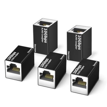 Imagem de Dacrown Ethernet Cable Coupler 10Gbps (5-Pack), Heavy-Duty Metal RJ45 in-Line Connector - Female to Female Extender Jack for Cat8 Cat7 Cat6 Cat5e, 328ft Reliable Data Transmission