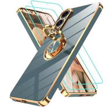 Imagem de Gritup Capa para Samsung S25 Edge | 2 peças de protetor de tela | Suporte magnético de rotação de 360°, revestimento dourado, TPU macio, à prova de choque, capa protetora Galaxy S25 Edge, cinza