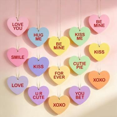 Imagem de 9 peças de enfeites de coração doce de conversa, etiquetas de decoração de amor em forma de coração, ideal para cerimônia de casamento, aniversário, suprimento de festa de noivado