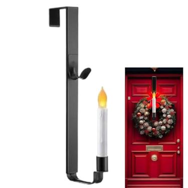 Imagem de Hamosky Gancho de guirlanda com suporte de castiçal de LED, gancho de porta de metal preto para guirlanda de Natal, gancho adesivo ajustável para porta da frente, 40 cm e 66 cm, aço inoxidável