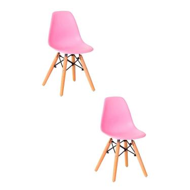 Imagem de Kit 2 Cadeiras Infantil Eames Polipropileno Base Madeira Eiffel Espresso Móveis Rosa