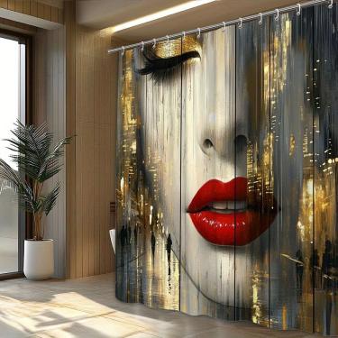 Imagem de Cortina de chuveiro surreal abstrata com rosto feminino impermeável