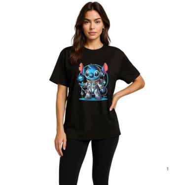 Imagem de Camiseta Feminina Oversize Lilo Stich Astronauta Inedita, Preto, M