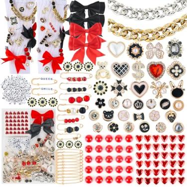 Imagem de 72 peças de berloques para meias pretas e vermelhas, kit de amuletos e broches para mulheres, calças apertadoras de cintura, alfinetes de segurança para meias, chapéus, roupas