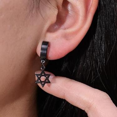 Imagem de Brincos de aço de titânio não perfurados com clipe de argola em cruz para homens e mulheres, 4*1.3cm, Titânio, Sem pedra preciosa