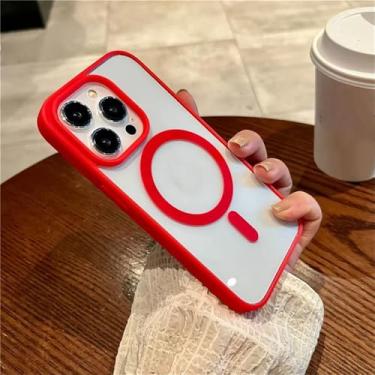 Imagem de Capa fina e transparente para iPhone 16, 15, 14, 13, 12, 11 Pro Max com carregamento sem fio magnético, vermelha, para iPhone 11.