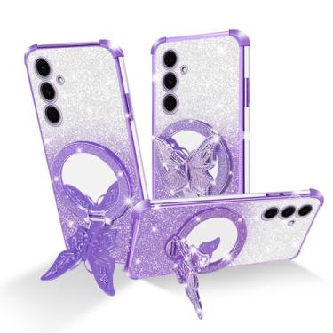 Imagem de Easyscen Capa para celular Samsung Galaxy S24 FE (6,7 polegadas), com suporte de borboleta e 4 cantos de airbag protetor, capa protetora de luxo à prova de choque com glitter para mulheres - roxa