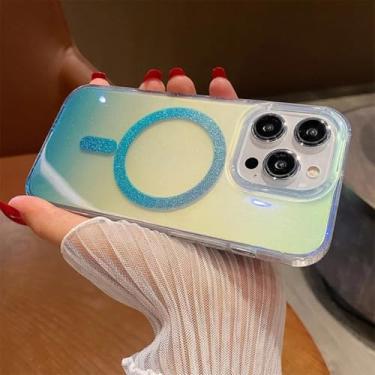 Imagem de Capa Aurora Glitter para iPhone 15 14 13 16 Pro Max Plus 12 11, capa acrílica transparente com efeito degradê e cores vibrantes (para iPhone 15 Pro/Azul Celeste JB)