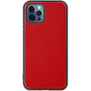 Imagem de VEVEL Capa de telefone traseira de couro com suporte de cartão oculto, para Apple iPhone 12 Pro Max 6,7 polegadas totalmente envolvida à prova de choque capa de telefone de transporte de carro (cor: vermelho)