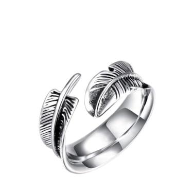 Imagem de Generic Anel de Abertura de Aço de Titânio Em Forma de Pena da Moda Masculina para Namorado, Presente de Joia de Dedo (8#)