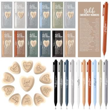 Imagem de Gersoniel Conjunto de 30 presentes cristãos inspiradores para mulheres, coração, bolso, abraço, bíblia, números de emergência, canetas, marcadores de livro de madeira, presente de oração para Dia dos
