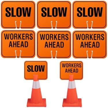 Imagem de Geetery 6 placas de seta de cone de trânsito 26,4 cm x 32 cm reversível laranja sinalização de estrada cone fechado superior aviso de tráfego direcional esquerda direita setas sinal para construção ao