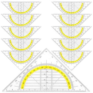 Imagem de Conjunto de régua triangular multifuncional de 10 peças, réguas geométricas de plástico transparente com transferidor, conjunto de quadrados e ferramentas de desenho para arquitetos, designers