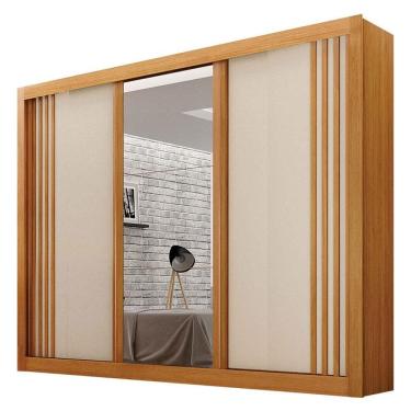 Imagem de Guarda Roupa Casal 3 Portas com Espelho Milano Cinamomo Off White – Leifer Móveis