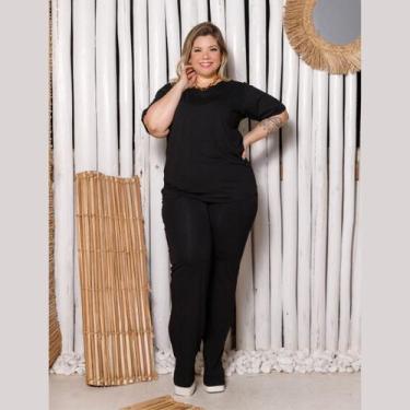 Imagem de Conjunto Feminino Day Calça Reta Blusa Manga Curta Plus Size - Rosana 