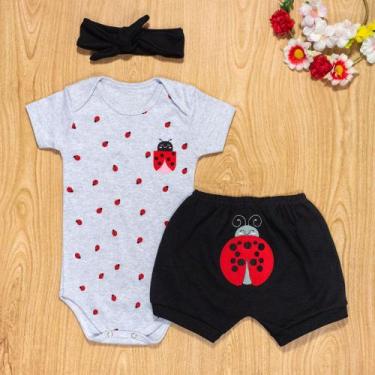 Imagem de Conjunto curto de bebê com faixa bordado lady bug mescla - Era Uma Vez