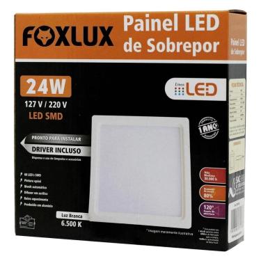 Imagem de Painel LED 24W Downlight Bivolt, Luz Branca (6.500K) Quadrada Sobrepor Foxlux
