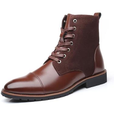 Imagem de Chelsea Botas masculinas com cadarço, botas casuais, masculinas, de couro sintético, Marrom, 44 BR