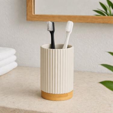 Imagem de Copo Banheiro em Poliresina 10,8x7cm c\Bambu (Bege)