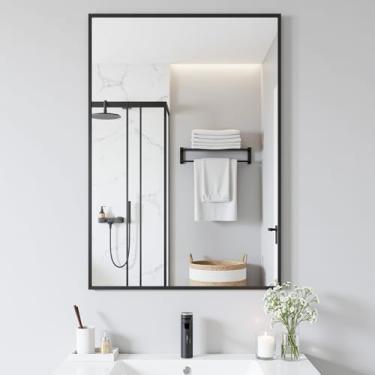 Imagem de Antok Espelho de banheiro, espelho de parede de 61 cm x 81 cm, espelhos decorativos espelho de vaidade moldura de liga de alumínio espelho suspenso contemporâneo para sala de estar banheiro entrada