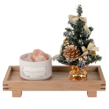 Imagem de Bandeja decorativa com pedestal pequeno, decoração de banheiro de fazenda, suporte de exibição de madeira para penteadeira, bancada de cozinha, pia, 27 x 13 cm, marrom