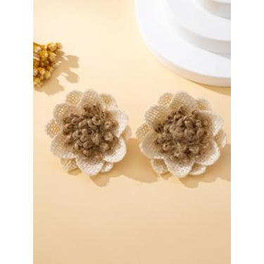 Imagem de Brincos femininos, brincos de flor de algodão branco, adequados para uso diário e férias